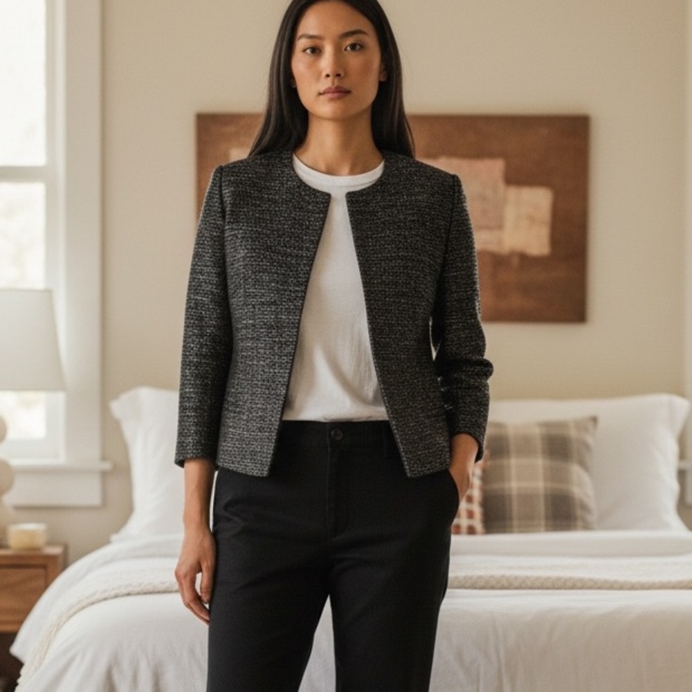 L.K. Bennett JK Agava Blazer Black Silver Metallic Tweed Size 10